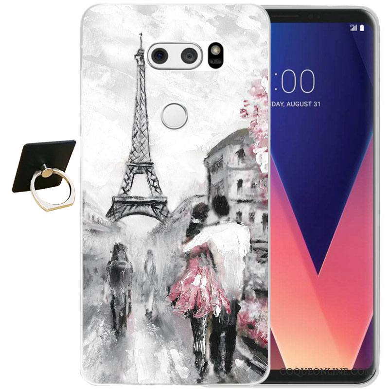 Lg V30 Gaufrage Noir Fluide Doux Protection Étui Coque De Téléphone Silicone