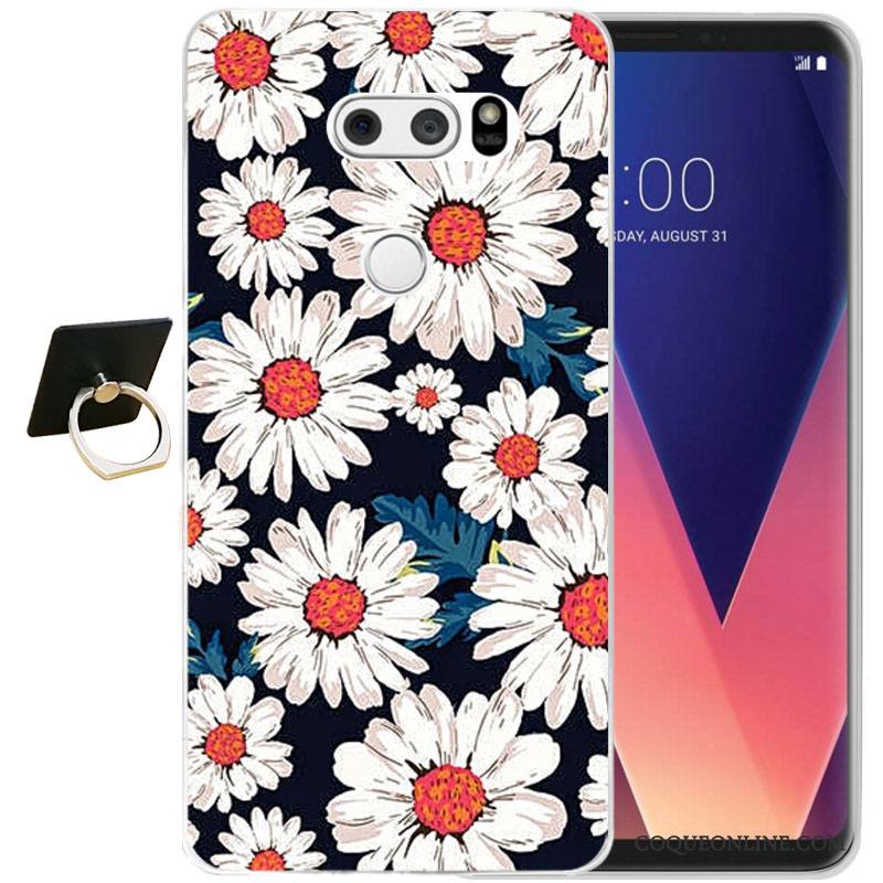 Lg V30 Gaufrage Noir Fluide Doux Protection Étui Coque De Téléphone Silicone