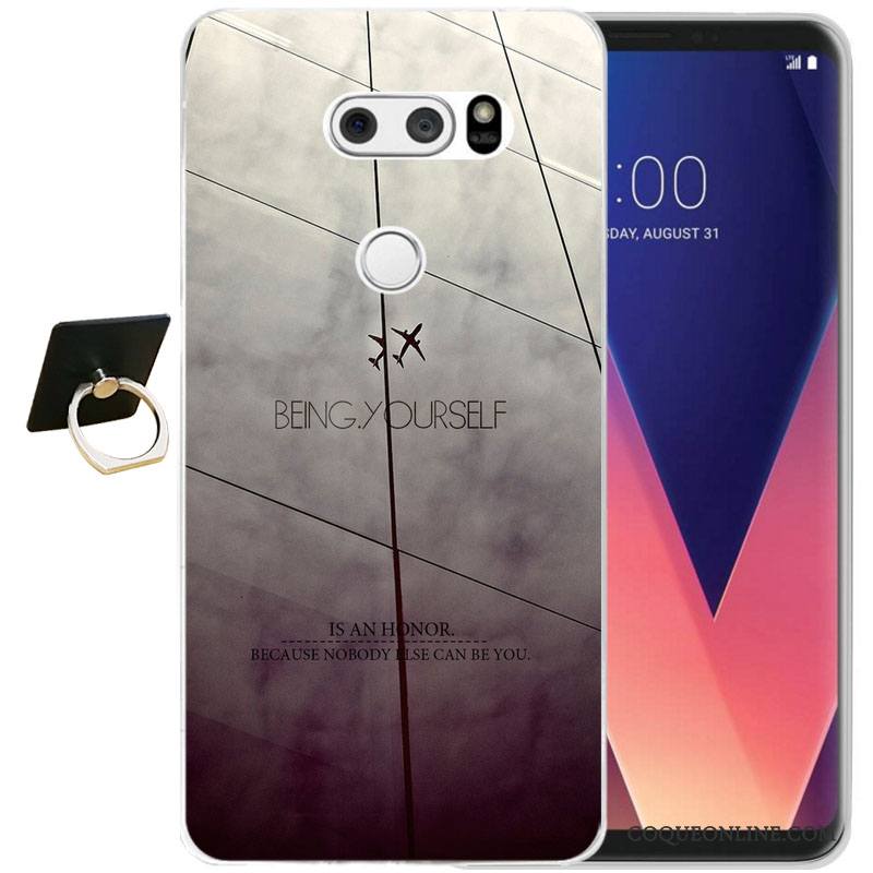 Lg V30 Gaufrage Noir Fluide Doux Protection Étui Coque De Téléphone Silicone