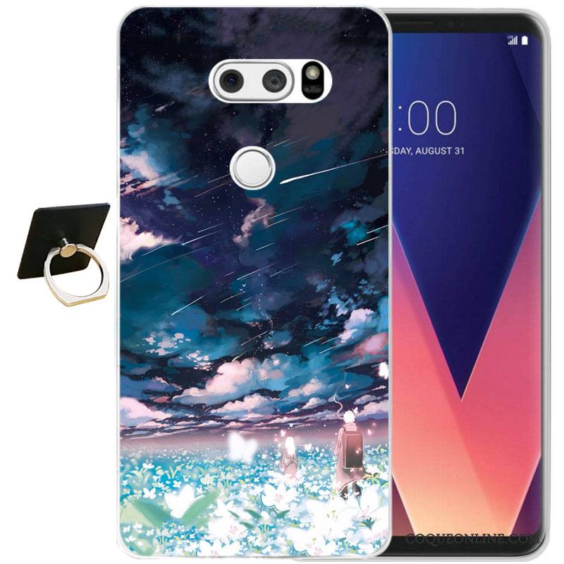 Lg V30 Gaufrage Noir Fluide Doux Protection Étui Coque De Téléphone Silicone