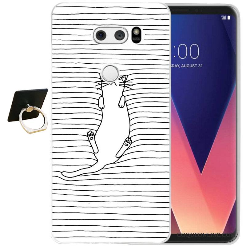 Lg V30 Gaufrage Noir Fluide Doux Protection Étui Coque De Téléphone Silicone