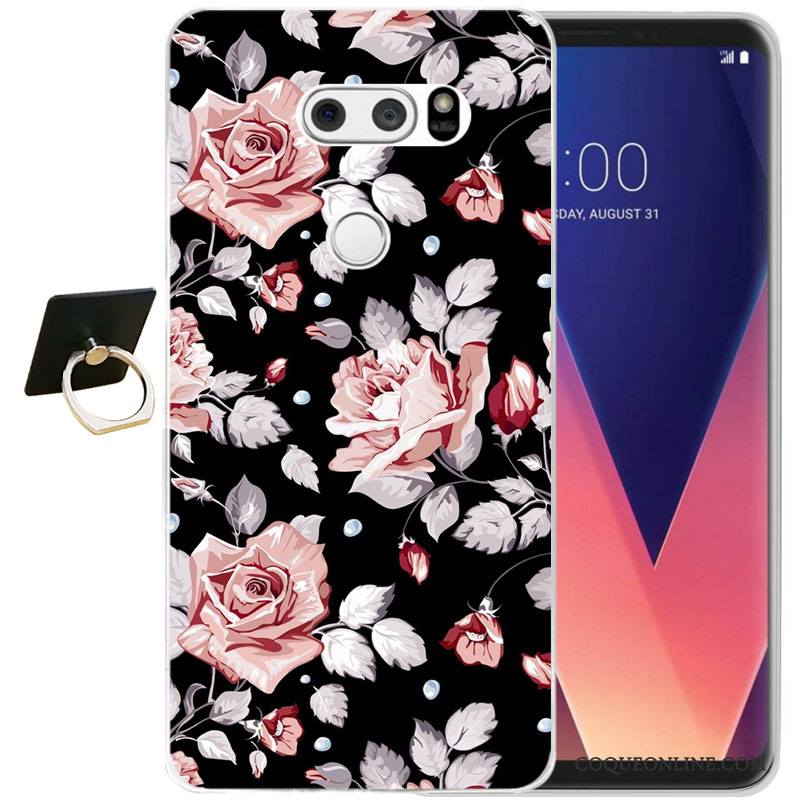 Lg V30 Gaufrage Noir Fluide Doux Protection Étui Coque De Téléphone Silicone