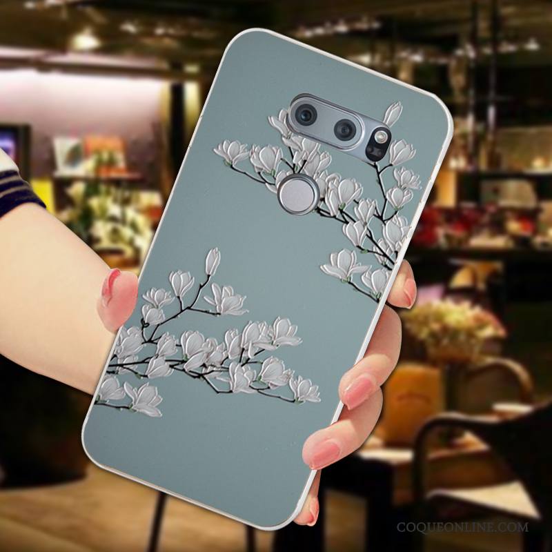 Lg V30 Incassable Étui Clair Coque De Téléphone Gaufrage Frais Pétale