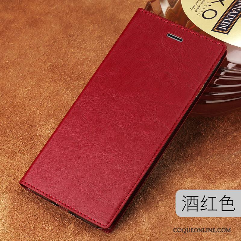 Lg V30 Luxe Business Incassable Coque De Téléphone Cuir Véritable Tout Compris Rouge