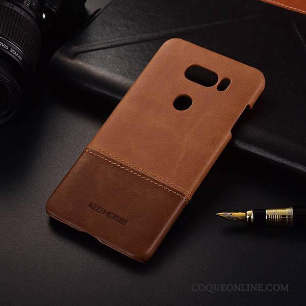 Lg V30 Protection Business Noir Très Mince Cuir Coque De Téléphone Cuir Véritable