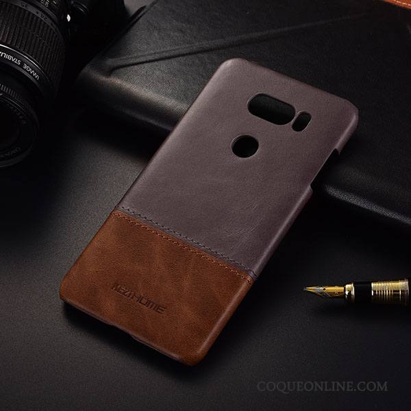 Lg V30 Protection Business Noir Très Mince Cuir Coque De Téléphone Cuir Véritable