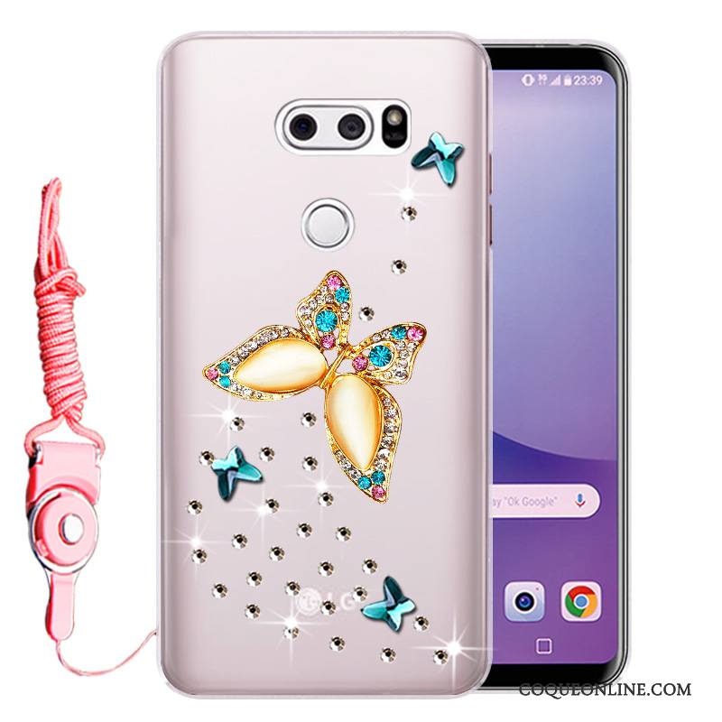 Lg V30 Étui Protection Strass Incassable Fluide Doux Coque Rose