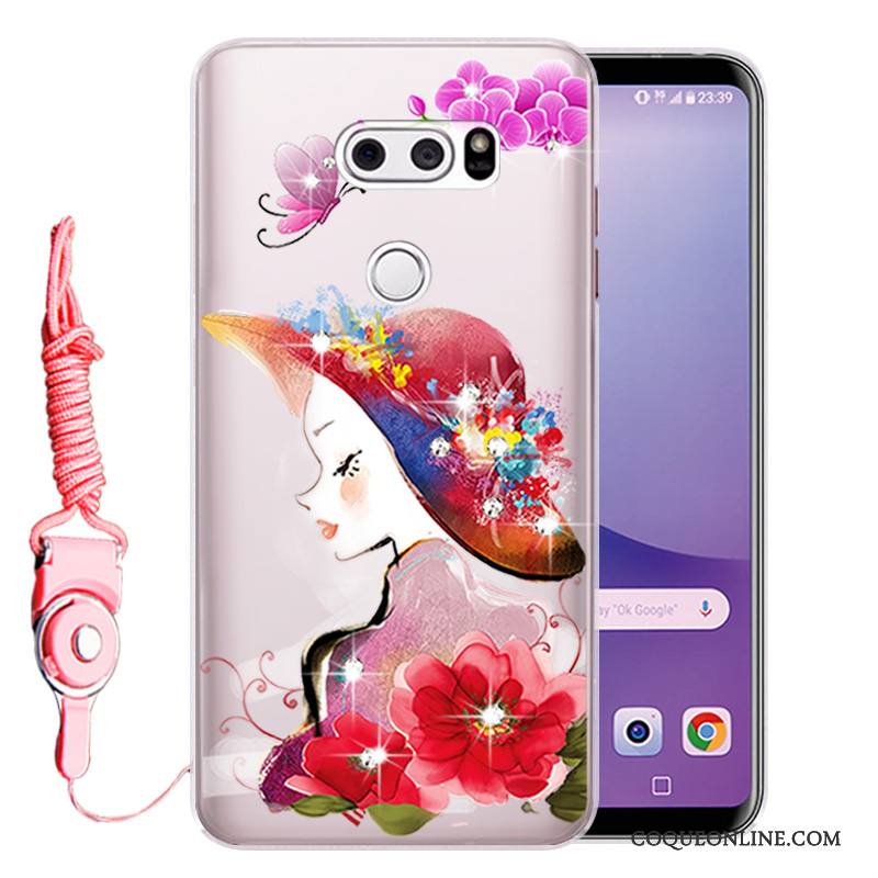 Lg V30 Étui Protection Strass Incassable Fluide Doux Coque Rose