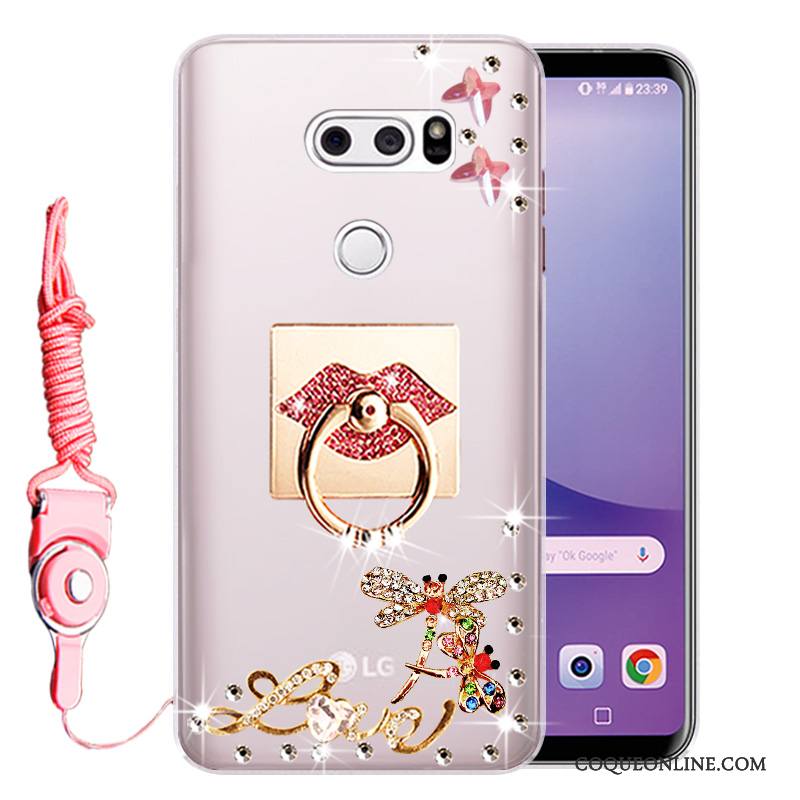 Lg V30 Étui Protection Strass Incassable Fluide Doux Coque Rose