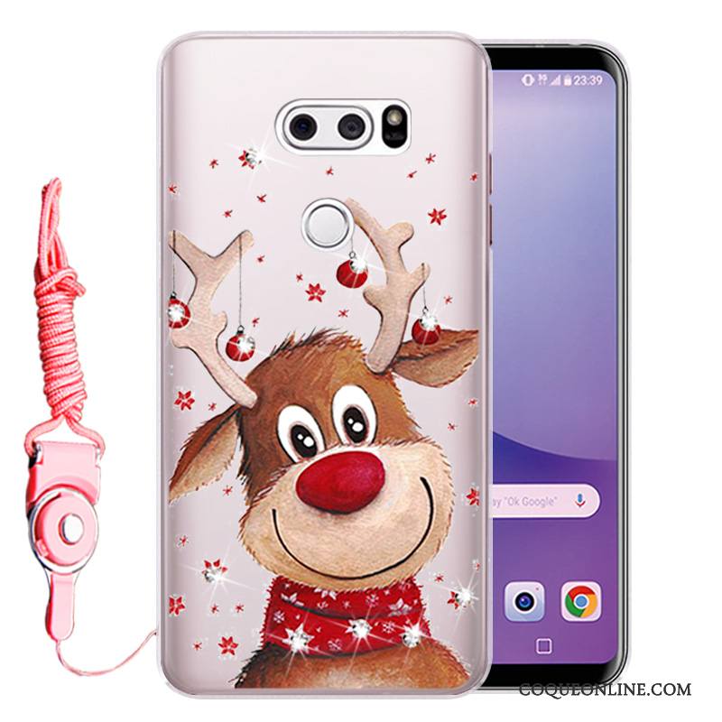 Lg V30 Étui Protection Strass Incassable Fluide Doux Coque Rose