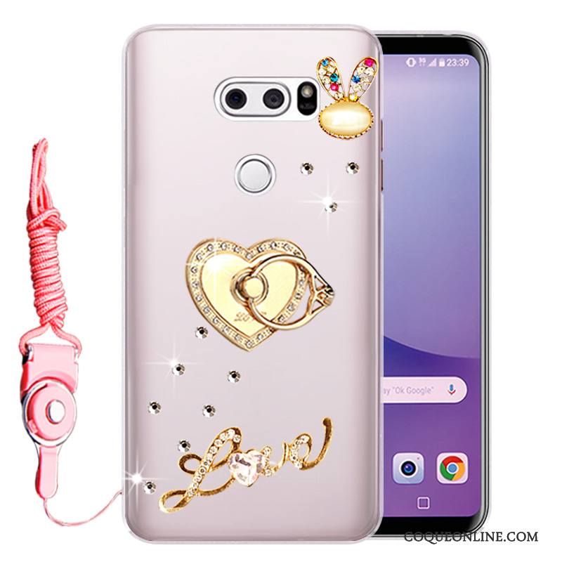 Lg V30 Étui Protection Strass Incassable Fluide Doux Coque Rose