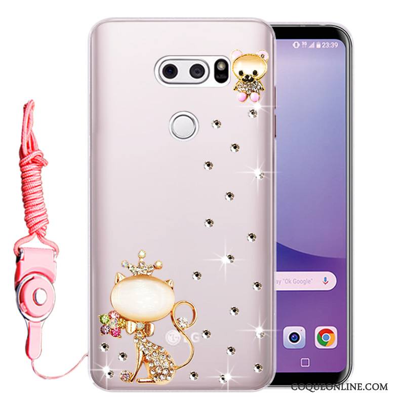 Lg V30 Étui Protection Strass Incassable Fluide Doux Coque Rose