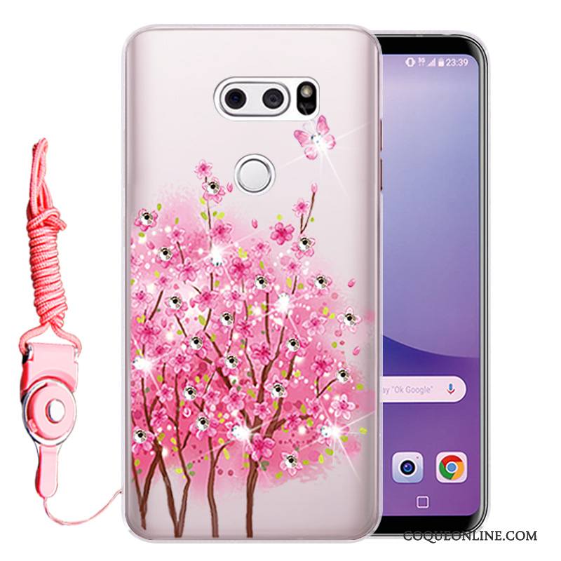 Lg V30 Étui Protection Strass Incassable Fluide Doux Coque Rose