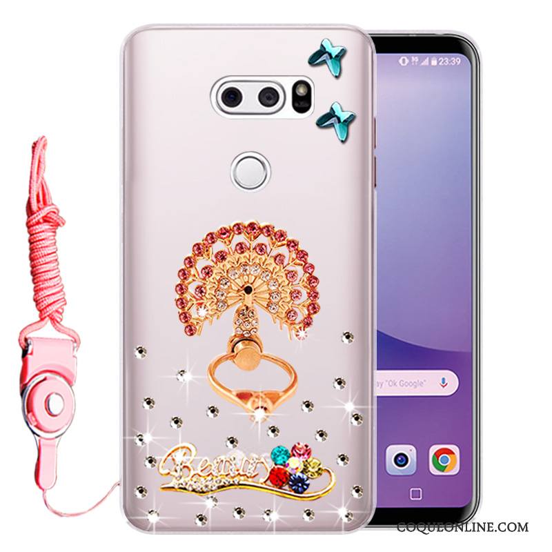 Lg V30 Étui Protection Strass Incassable Fluide Doux Coque Rose