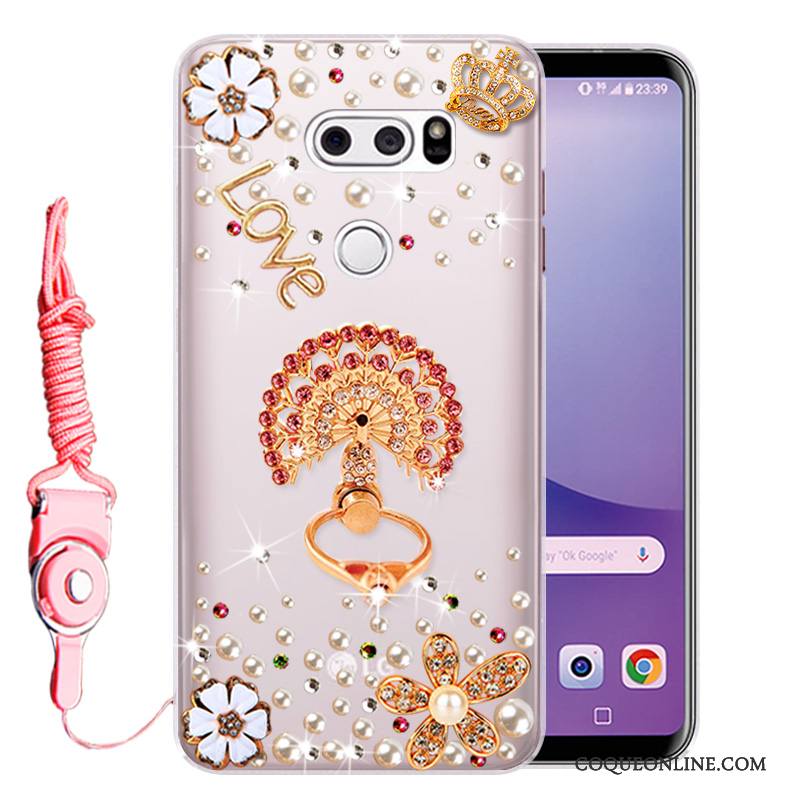 Lg V30 Étui Protection Strass Incassable Fluide Doux Coque Rose