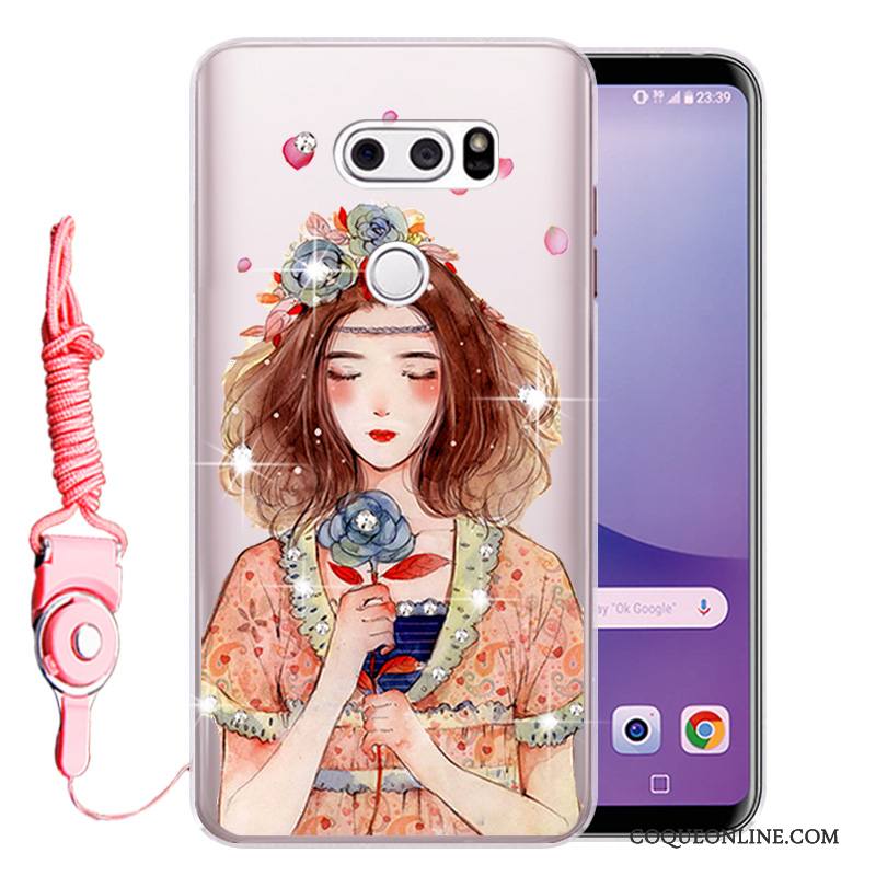 Lg V30 Étui Protection Strass Incassable Fluide Doux Coque Rose