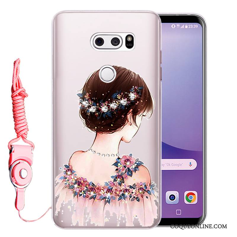 Lg V30 Étui Protection Strass Incassable Fluide Doux Coque Rose