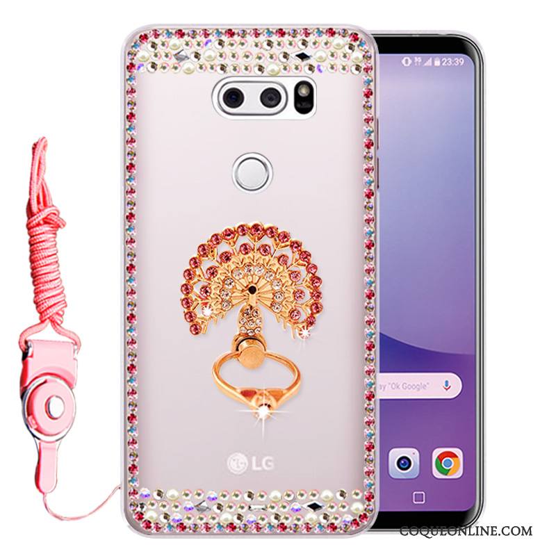 Lg V30 Étui Protection Strass Incassable Fluide Doux Coque Rose