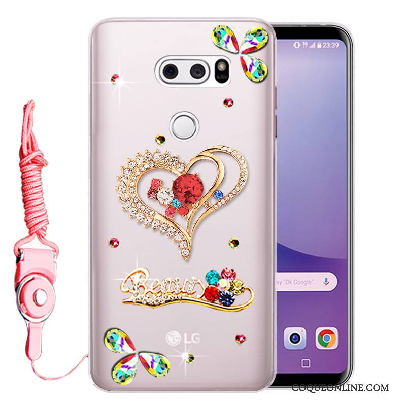 Lg V30 Étui Protection Strass Incassable Fluide Doux Coque Rose