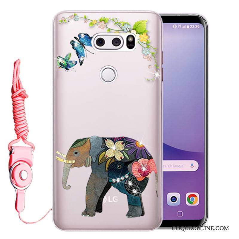 Lg V30 Étui Protection Strass Incassable Fluide Doux Coque Rose