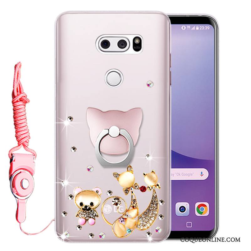 Lg V30 Étui Protection Strass Incassable Fluide Doux Coque Rose