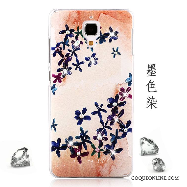 Mi 4 Coque Peinture Protection Petit Tendance Strass Délavé En Daim Incassable