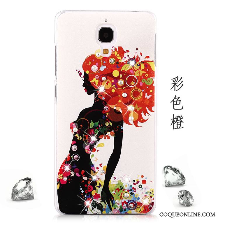 Mi 4 Coque Peinture Protection Petit Tendance Strass Délavé En Daim Incassable