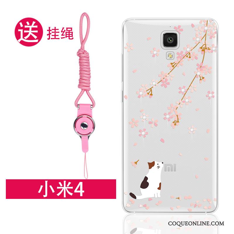 Mi 4 Incassable Silicone Coque De Téléphone Strass Petit Ornements Suspendus Transparent