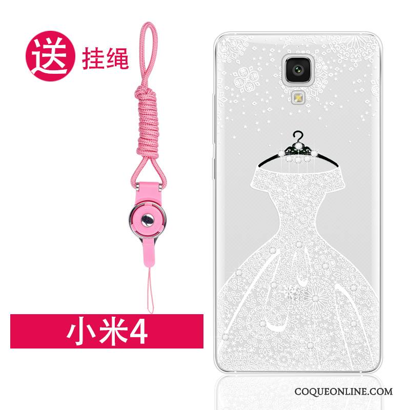 Mi 4 Incassable Silicone Coque De Téléphone Strass Petit Ornements Suspendus Transparent