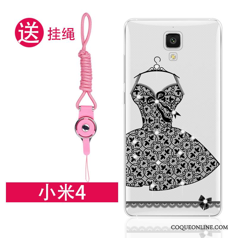 Mi 4 Incassable Silicone Coque De Téléphone Strass Petit Ornements Suspendus Transparent