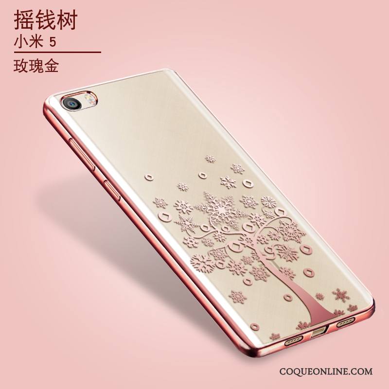 Mi 5 Transparent Silicone Fluide Doux Très Mince Coque De Téléphone Tout Compris Or Rose