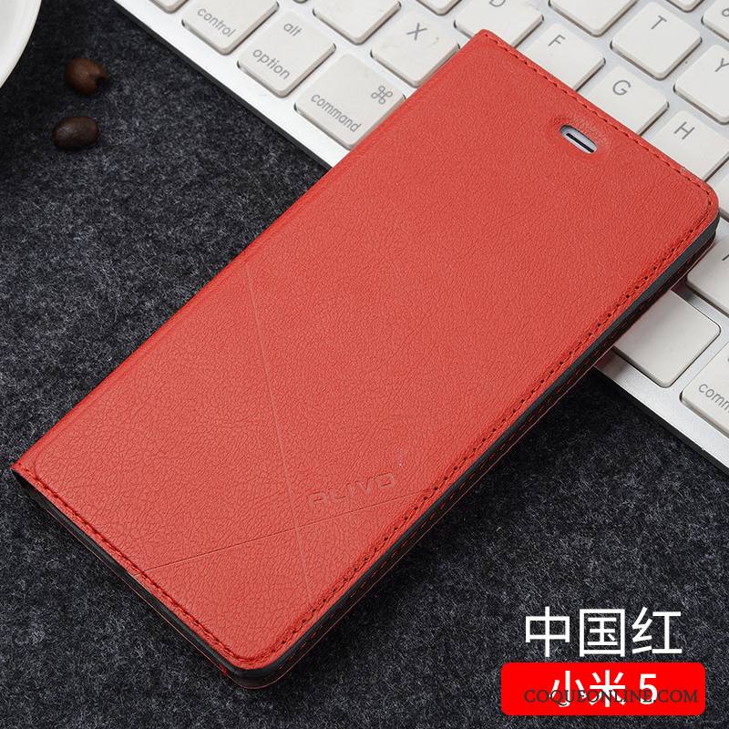 Mi 5 Étui Clamshell Rouge Petit Coque Incassable Étui En Cuir