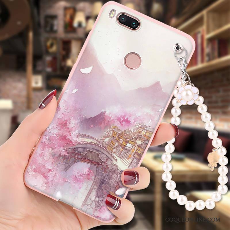 Mi 5x Coque Peinture Dessin Animé Incassable Petit Silicone Rose Fluide Doux