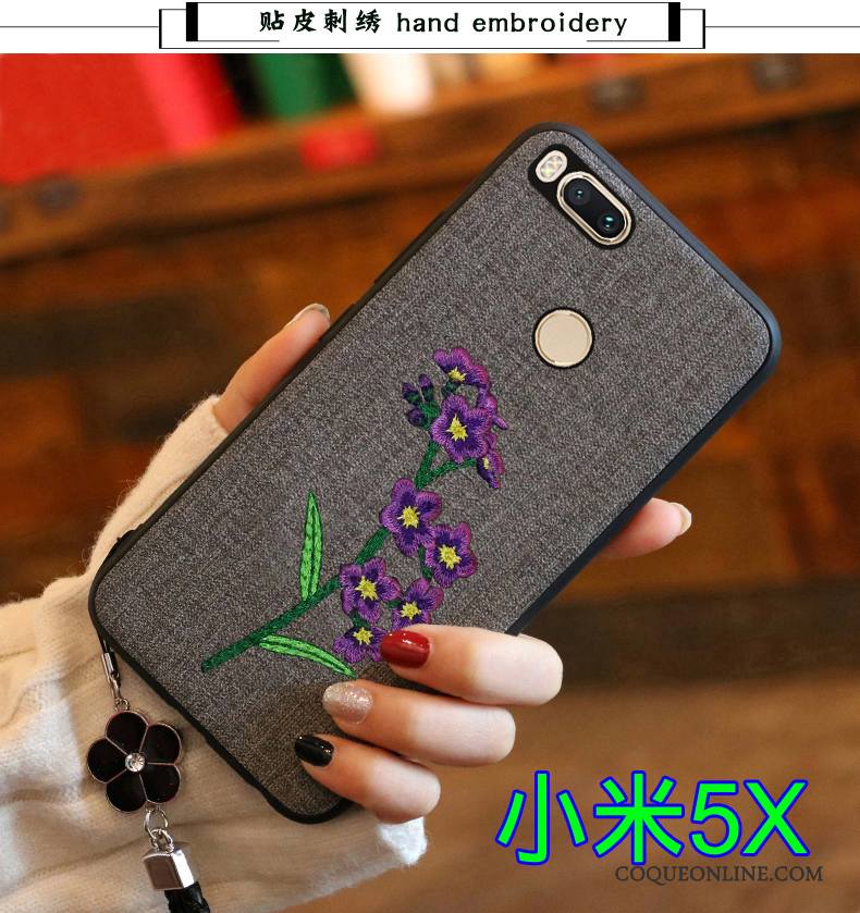 Mi 5x Coque Petit Broderie Bleu Étui Silicone Tout Compris Fluide Doux