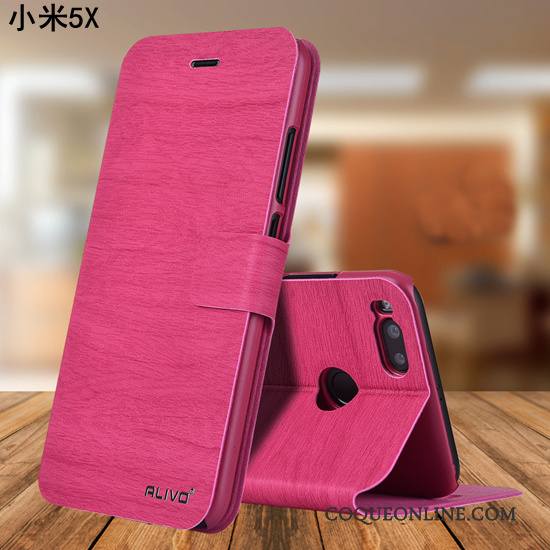 Mi 5x Petit Clamshell Protection Coque De Téléphone Rouge Étui Étui En Cuir