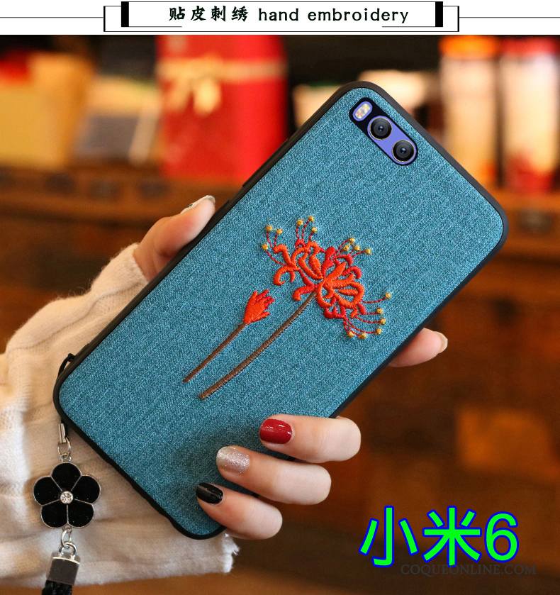 Mi 6 Broderie Protection Bleu Étui Petit Rouge Coque De Téléphone