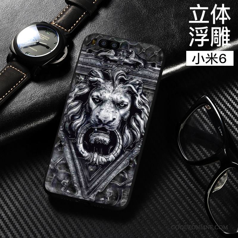 Mi 6 Coque Dimensionnel Tout Compris Fluide Doux Noir Style Chinois Incassable Étui