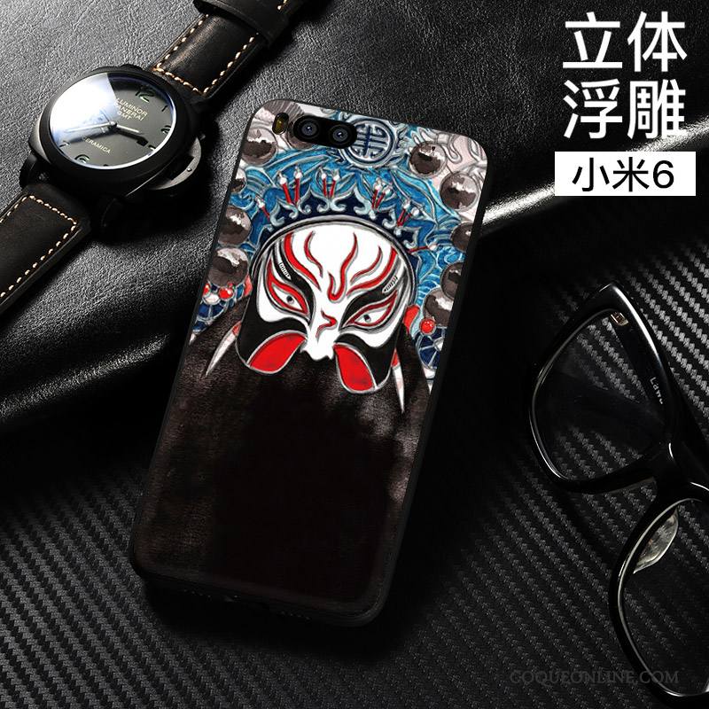 Mi 6 Coque Dimensionnel Tout Compris Fluide Doux Noir Style Chinois Incassable Étui