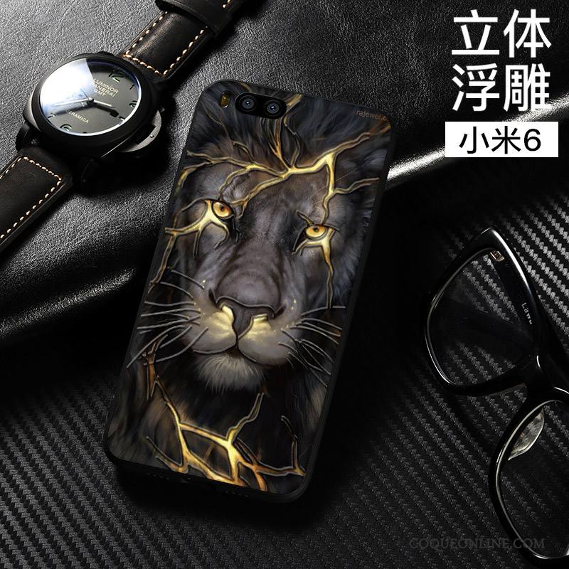 Mi 6 Coque Dimensionnel Tout Compris Fluide Doux Noir Style Chinois Incassable Étui