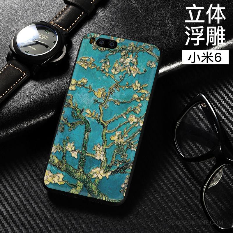 Mi 6 Coque Dimensionnel Tout Compris Fluide Doux Noir Style Chinois Incassable Étui