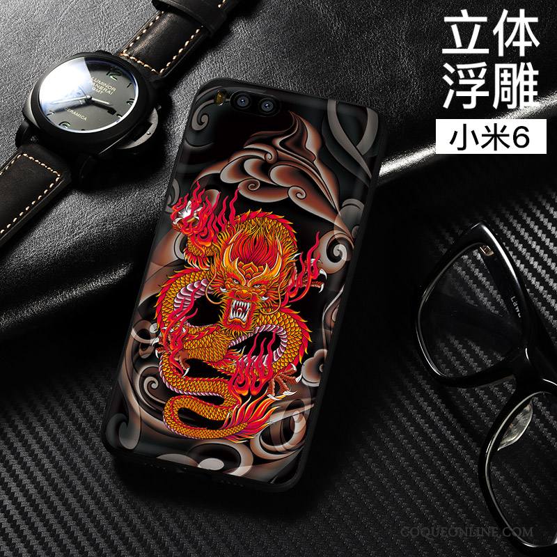 Mi 6 Coque Dimensionnel Tout Compris Fluide Doux Noir Style Chinois Incassable Étui