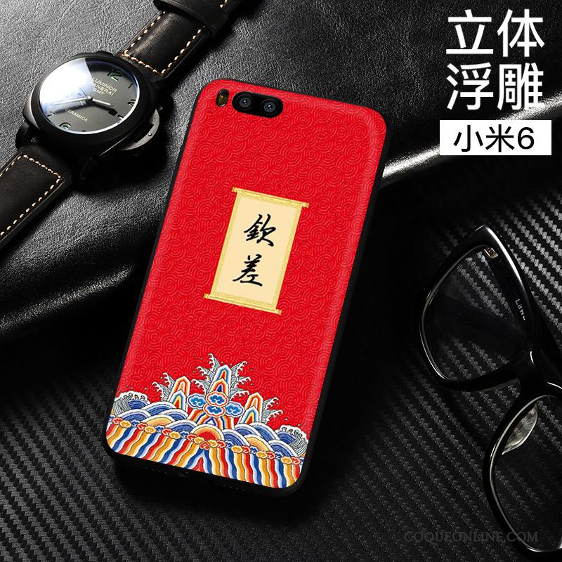 Mi 6 Coque Dimensionnel Tout Compris Fluide Doux Noir Style Chinois Incassable Étui