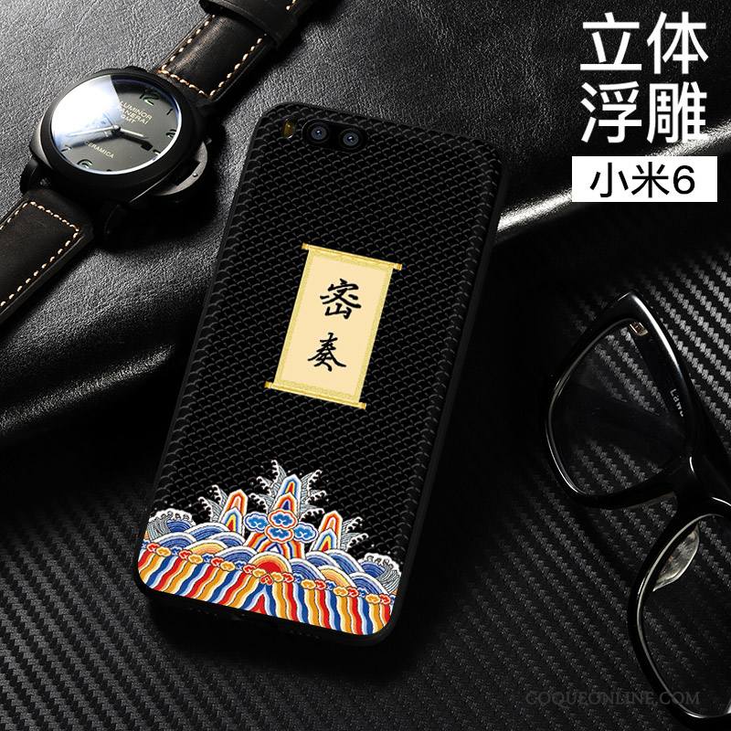 Mi 6 Coque Dimensionnel Tout Compris Fluide Doux Noir Style Chinois Incassable Étui