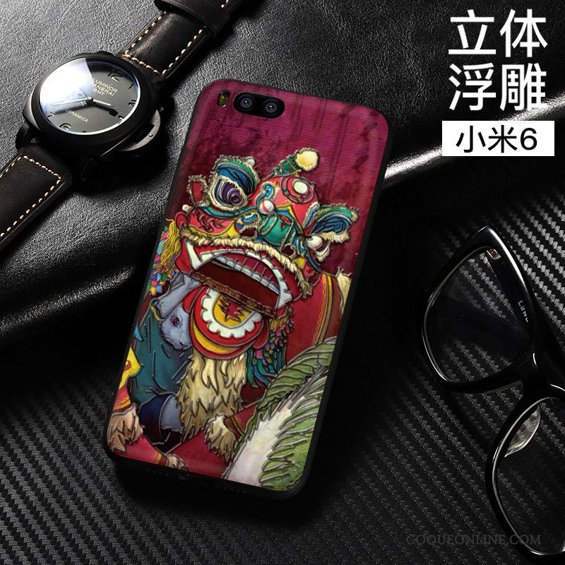 Mi 6 Coque Dimensionnel Tout Compris Fluide Doux Noir Style Chinois Incassable Étui