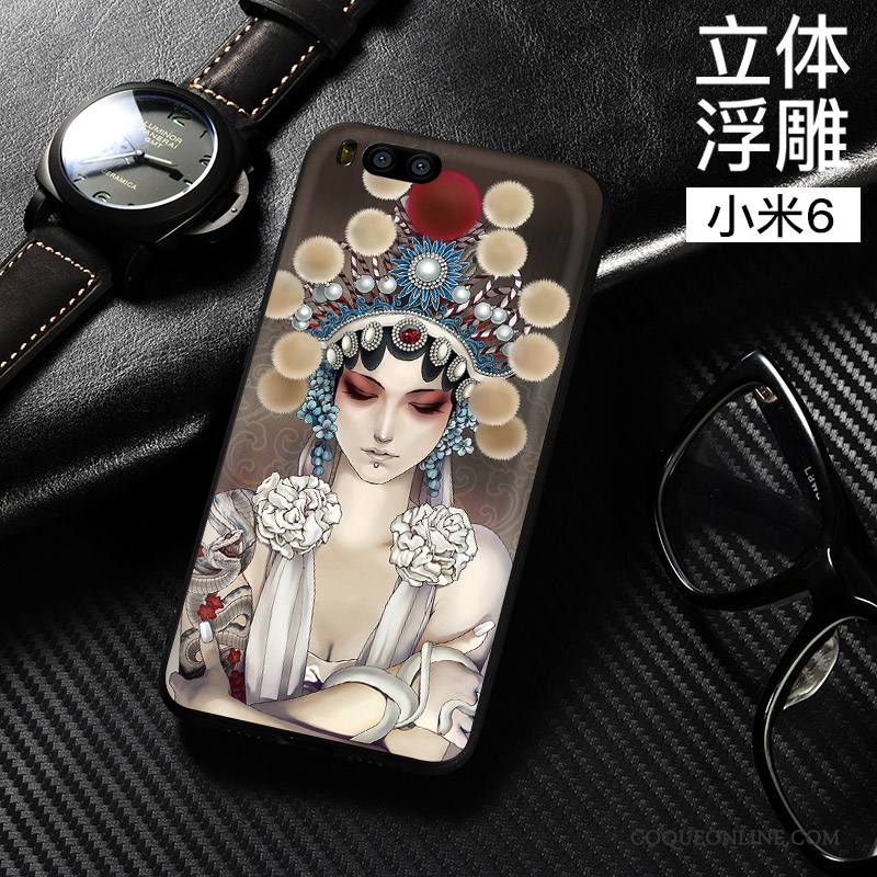 Mi 6 Coque Dimensionnel Tout Compris Fluide Doux Noir Style Chinois Incassable Étui