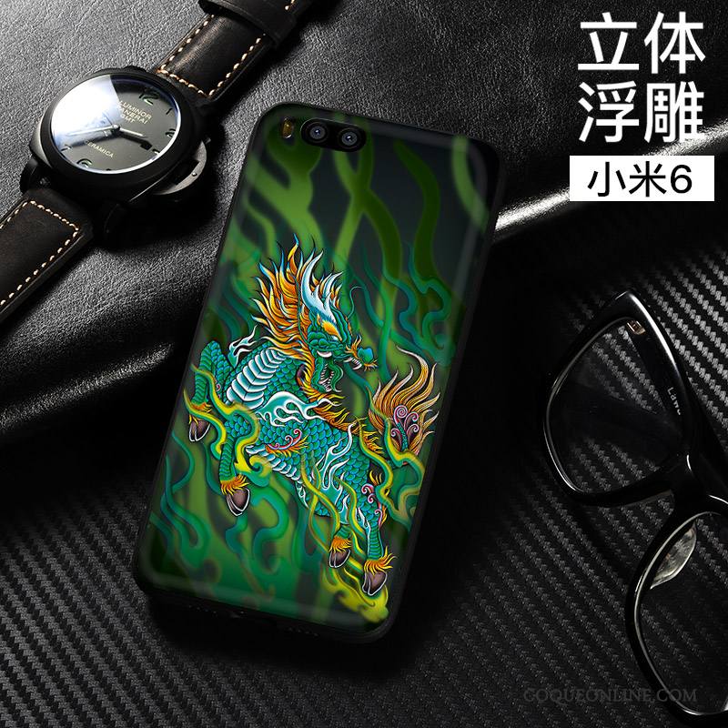 Mi 6 Coque Dimensionnel Tout Compris Fluide Doux Noir Style Chinois Incassable Étui