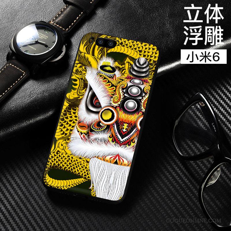 Mi 6 Coque Dimensionnel Tout Compris Fluide Doux Noir Style Chinois Incassable Étui