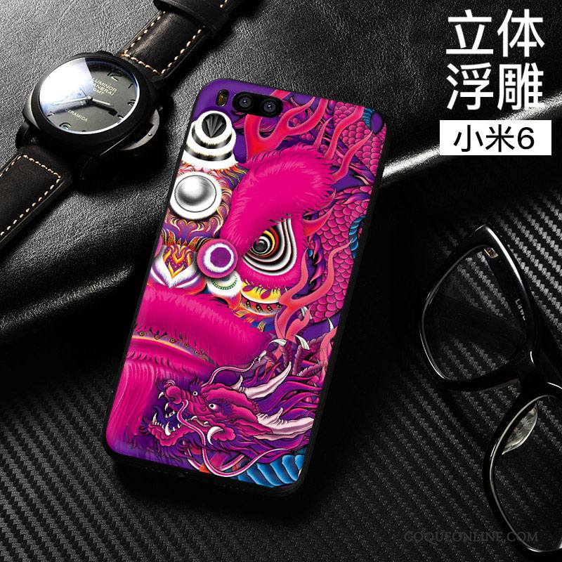 Mi 6 Coque Dimensionnel Tout Compris Fluide Doux Noir Style Chinois Incassable Étui