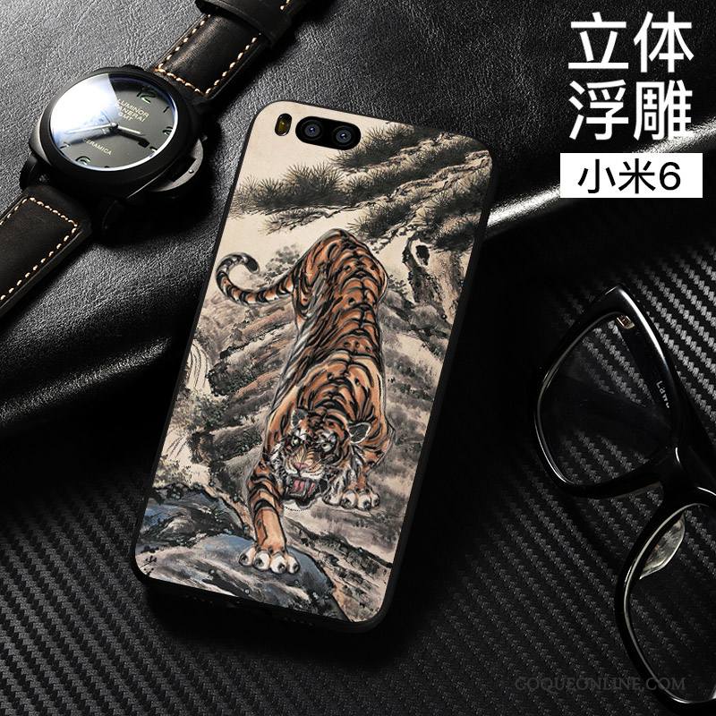 Mi 6 Coque Dimensionnel Tout Compris Fluide Doux Noir Style Chinois Incassable Étui