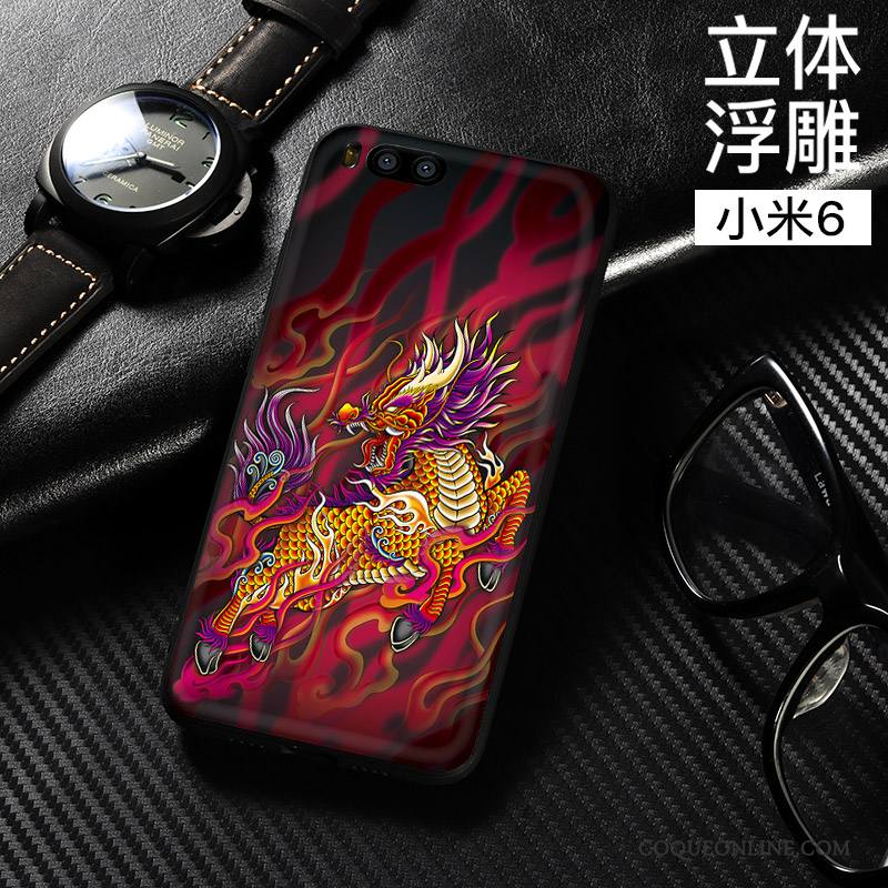 Mi 6 Coque Dimensionnel Tout Compris Fluide Doux Noir Style Chinois Incassable Étui